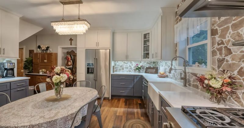 Green and White Kitchen Cabinets