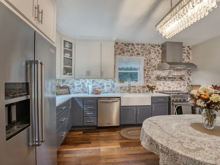 Green and White Kitchen Cabinets