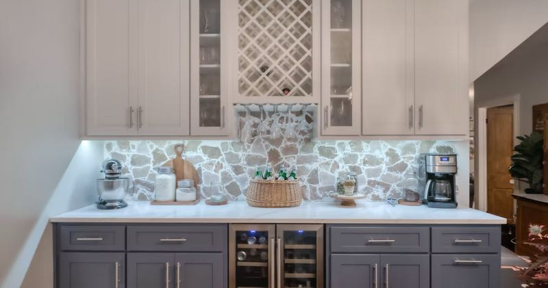 Green and White Kitchen Cabinets